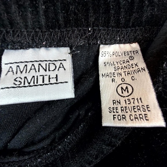 Amanda Smith Velvet Pants Womens Medium Black Stretch Wide Leg Elastic Waist - Picture 5 of 5